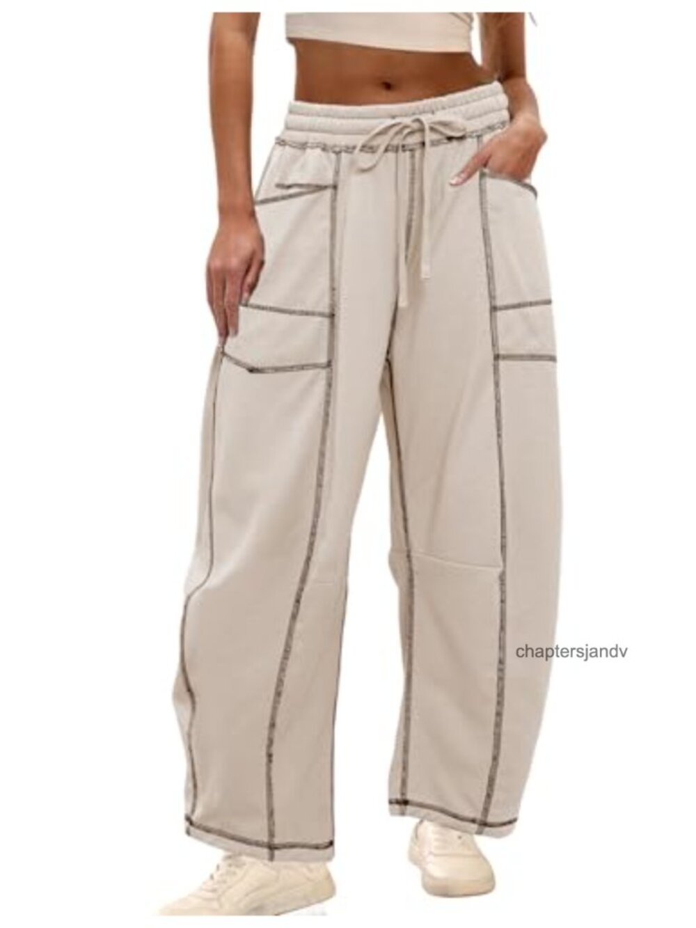 Wide Leg Baggy Barrel Sweatpants Drawstring Smocked Waist Lounge Pants